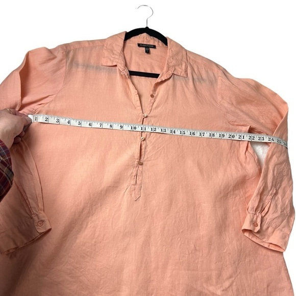 Eileen Fisher Women SZ SMALL Irish Linen Peachy Orange Long Roll Sleeve Blouse - Picture 6 of 8